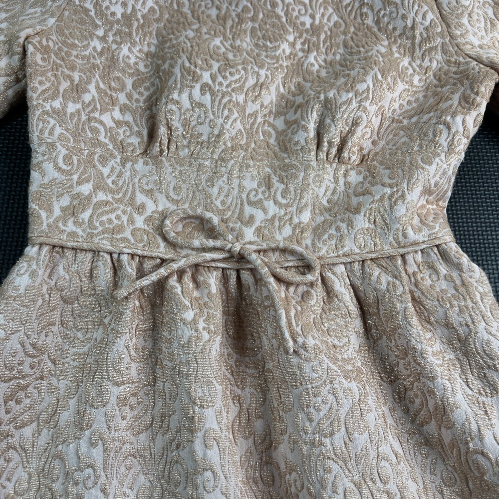 REISS‎ Rose Gold Melanie Jacquard Party Dress Sz 4 Tie Waist Cocktail Wedding - Picture 7 of 16
